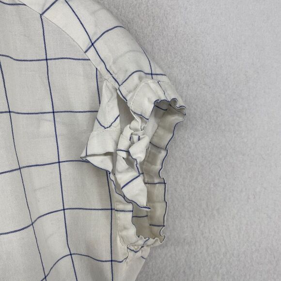 MADEWELL Top Womens XL Windowpane Button Front Tie Sleeve Cotton Off White - Picture 7 of 11